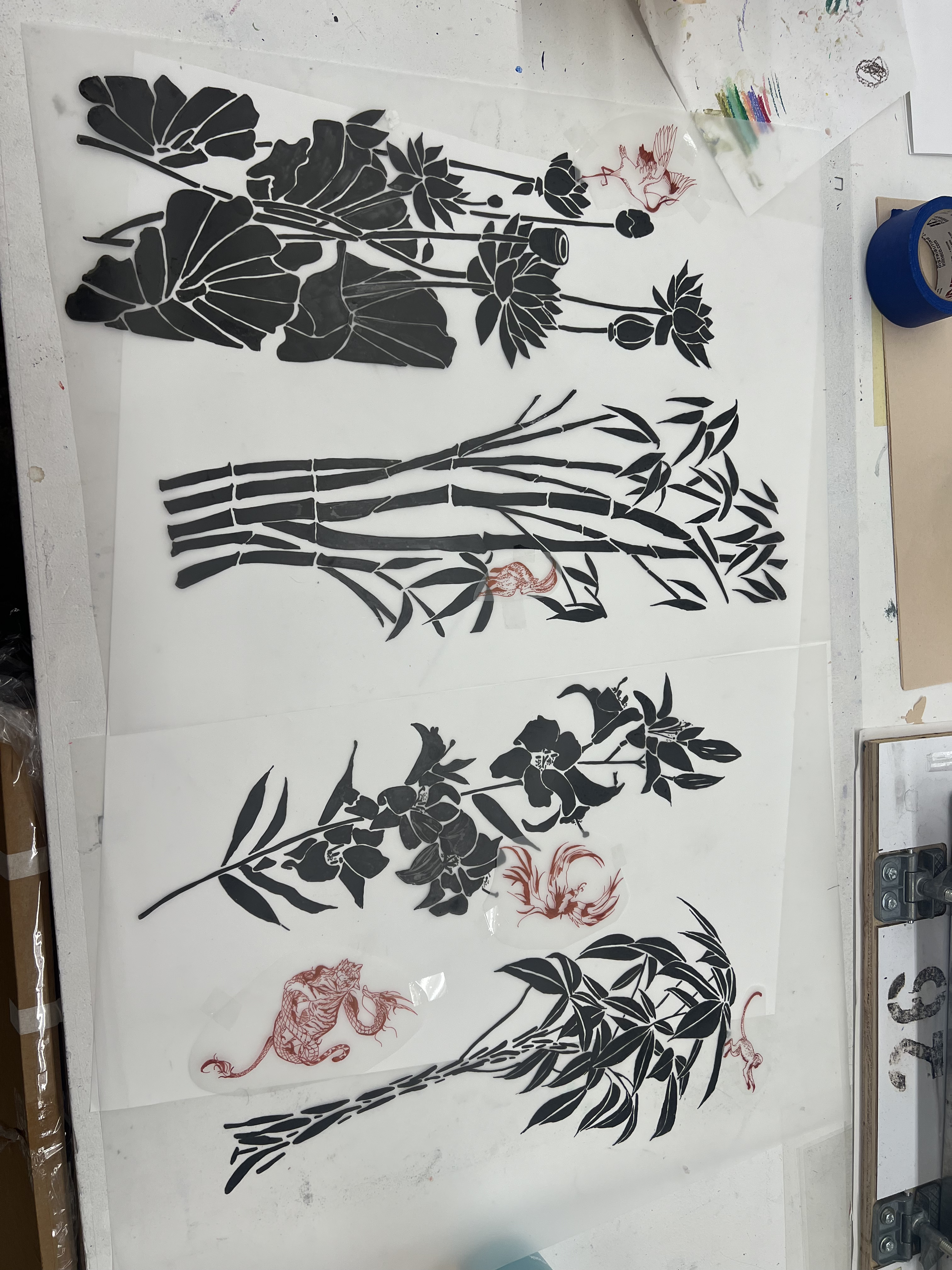 Lunar New Year flower screen print - detail