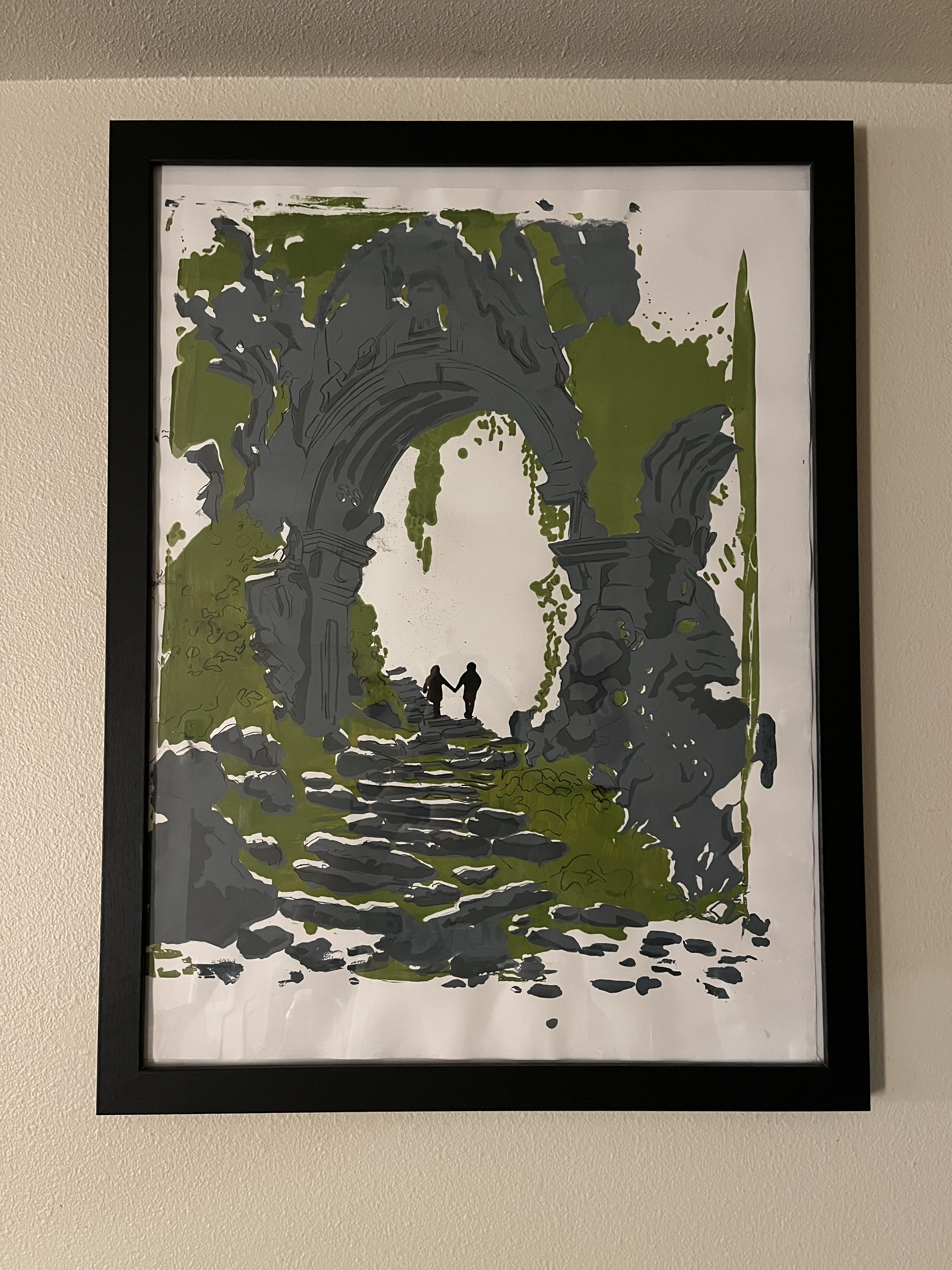 Green forest screen print detail view